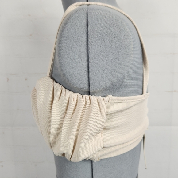 Meshki Jordan Ruched Front V Neck Bralette Crop Top 2 Bundle Set Pink & Stone XS - Picture 6 of 16